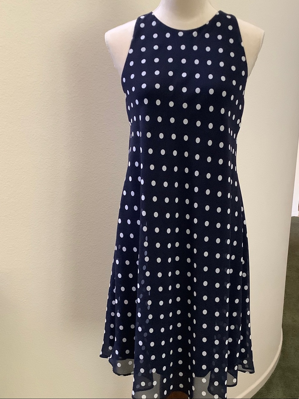 Ralph Lauren Navy and White Polka Dot Midi Dress